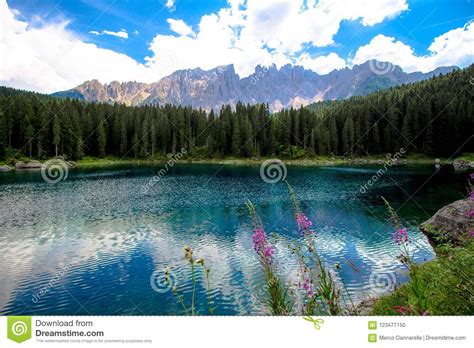 The Karersee A Lake In The Italian Dolomites Stock Photo Image Of