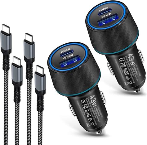 Usb C Car Charger 43w 2 Pack Super Fast Car Charger Adapter Pd 25wqc
