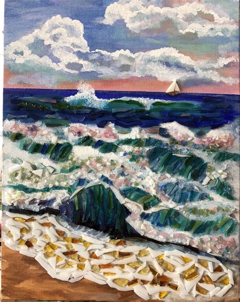 My Ocean Wave Painting Is Made With Mosaic Glass And Acrylic Paint Ocean Wave Painting Acrylic