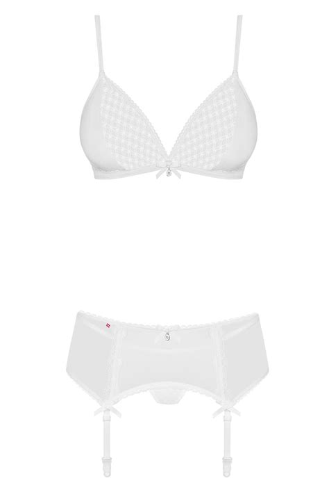 Obsessive Sexy Sheer Lace Bra Garter Belt Thong Set 843 Seg 2 White