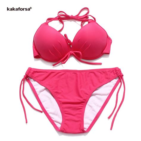 Kakaforsa Sexy Solid Bikinis Women Beach Swimsuit Push Up Bathing Suit Beach Wear Halter Bandage