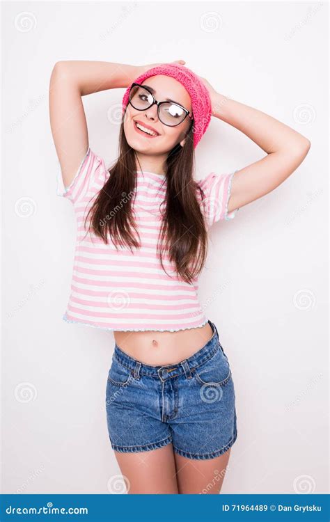 Teen Girl With Glasses Posing O Stock Image Image Of Cute Background