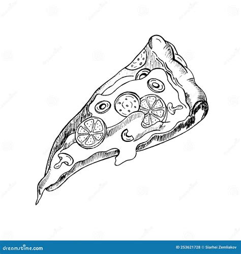Sketch Drawing Of A Slice Of Pizza Hand Drawn Illustration Of Pizza