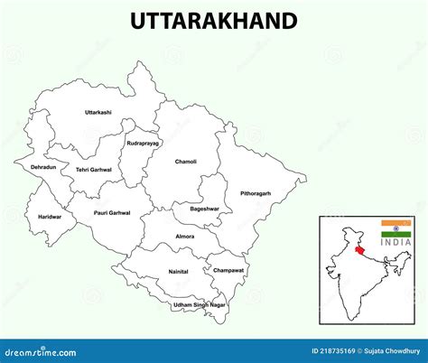 Uttarakhand Map Showing State Boundary And District Boundary Of