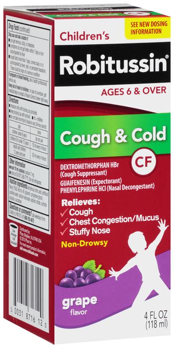 Robitussin Cf Childrens Cough And Cold Liquid Grape Flavor 4 Oz