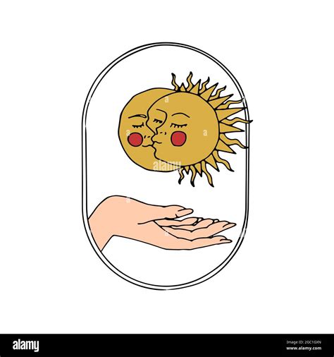 Vintage Mystic Sun and Moon Kissing illustration with decorative border