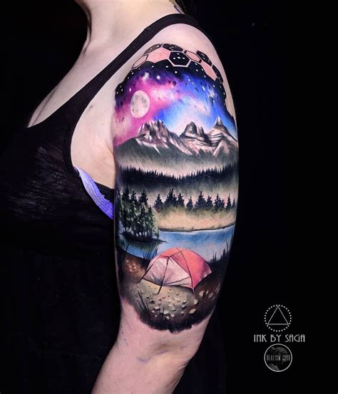 Camping tattoo - mountains tattoo - half sleeve | Half sleeve tattoo