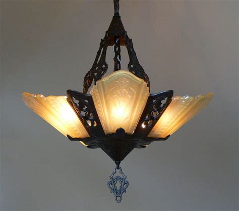 Antique Art Deco Slip Shade Chandelier By Virden From Etsy