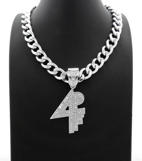 4pf Pendant Lil Baby Silver Chain 4pf Necklace Rapper Iced Out Cuban L