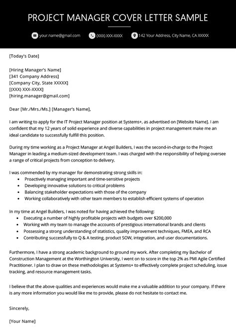 A 'social media marketing manager' is personnel is a person who is charged with the responsibility of developing, planning, managing, implementing and i draft this application letter in response to the calls for applications you made with regard to the vacant social media marketing position with your. Project Manager Cover Letter Example | Resume Genius