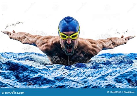Man Sport Swimmer Swimming Isolated White Background Stock Photo