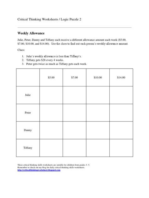 4th grade math logic puzzles and questions are very popular among children and they come with 5th grade logic puzzles. Critical Thinking Worksheets- Logic Puzzles For Kids