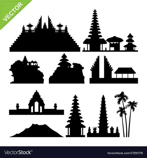 Bali Indonesia Landmark Silhouettes Royalty Free Vector