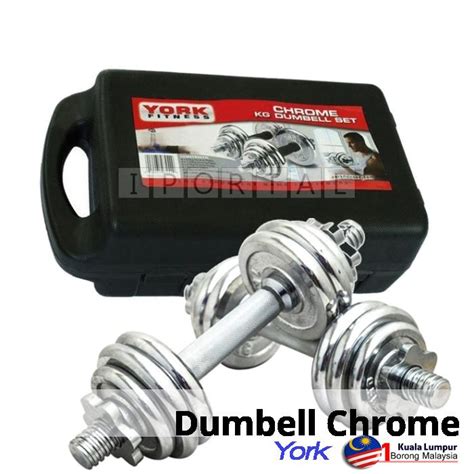 chrome dumbell and barbell weight lifting set 10kg 15kg 20kg [york] shopee malaysia