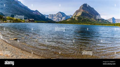 Many Glacier Hotel And Grinnell Point On Swiftcurrent Lake Glacier