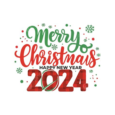 Merry Christmas Happy New Year 2024 Hand Drawn Typography Vector