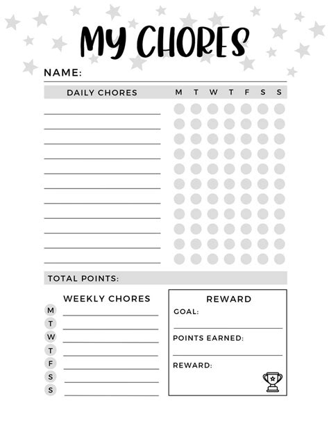 Chore Chart For Kids Chore Chart Printable Reward Chart Etsy