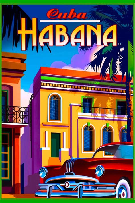 Vintage Cuba Travel Tourism Cuban Havana Buildings Retro Poster Canvas
