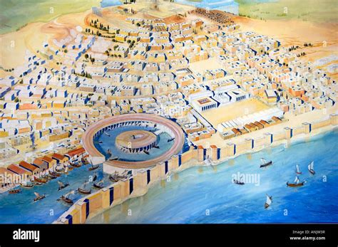 An Artists Impression Of Ancient Carthage In The Site Museum Stock