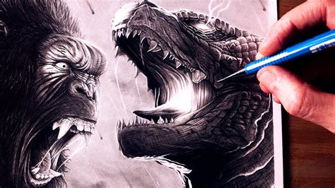 Lets Draw Godzilla Vs Kong Fan Art Youtube