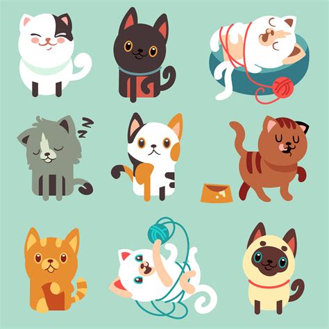 Cute Cartoon Cats Funny Playful Kittens Vector Set By Microvector