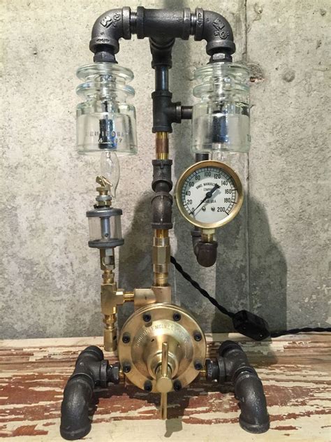 Steampunk Lamp Vintage Oiler Brass Pressure Gauge And Regulator