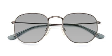 Grey Hipster Thin Geometric Tinted Sunglasses With Light Gray Sunwear Lenses Ssr1943