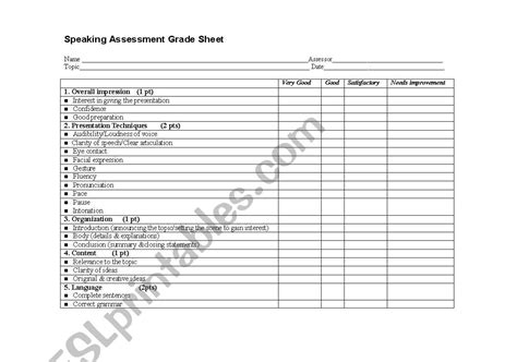 Speaking Assessment Worksheet Esl Worksheet By Marichi