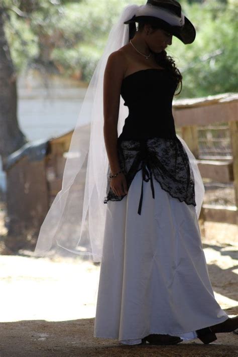 Do Love Me Cowgirl Country Wedding Gown In Black And White Black