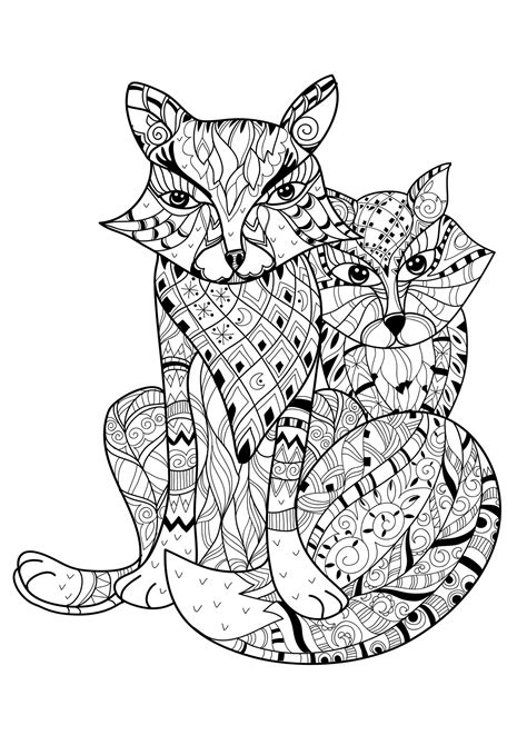 Two Foxes Foxes Adult Coloring Pages