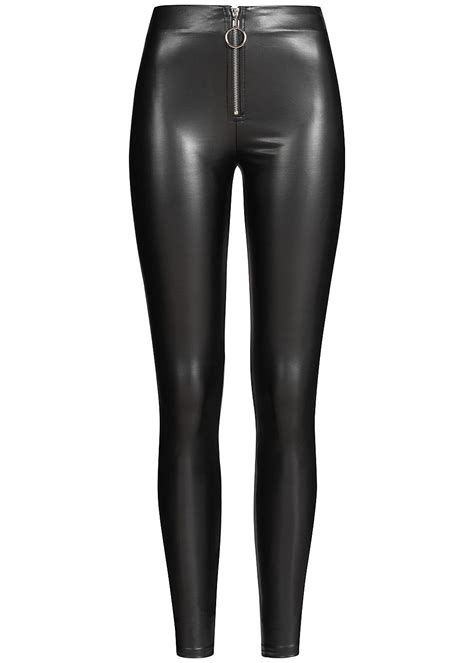 hailys damen kunstleder hose zipper vorne schwarz 77onlineshop