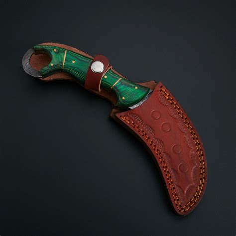 Custom Handmade Damascus Karabit Knife With Leather Sheath Leather