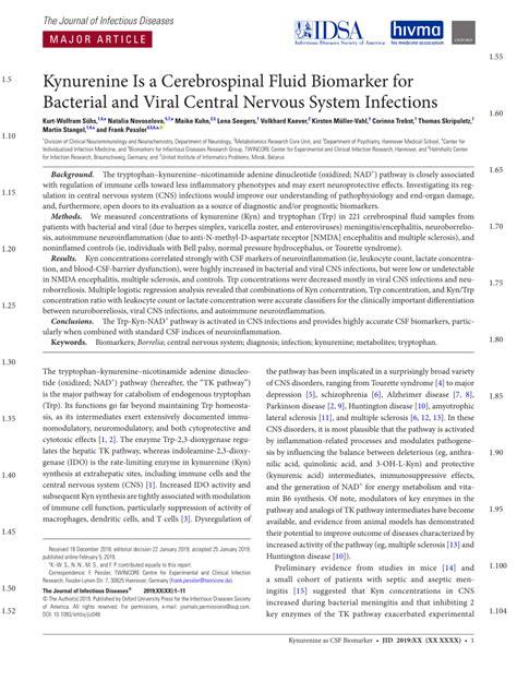 Pdf Kynurenine Is A Cerebrospinal Fluid Biomarker For Bacterial And Viral Central Nervous