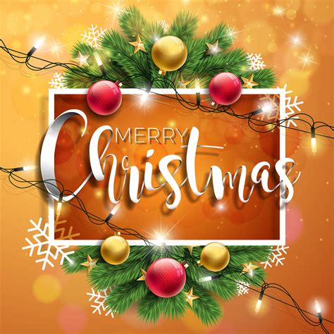 Vector Merry Christmas Illustration On Brown Background With Typography