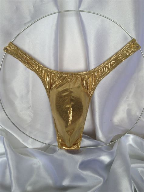 Mens Metallic Gold Thong Underwear Swimsuit By Neonshowgirl