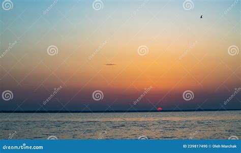 Beautiful Red And Orang Sunset Over The Lake Stock Photo Image Of