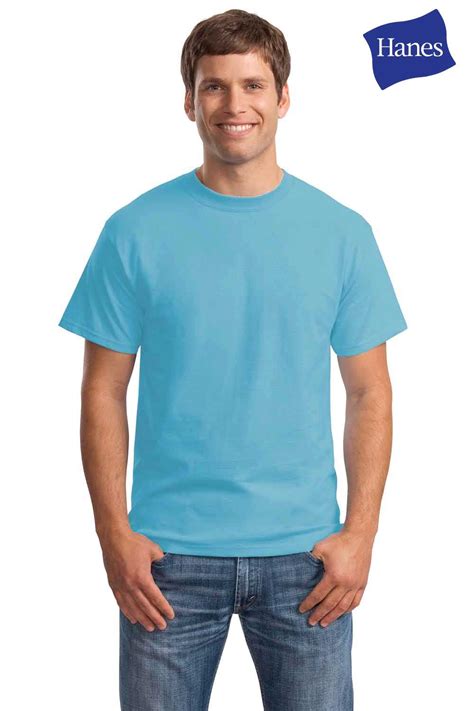 Hanes 5180 T Shirt Aquatic Blue Mens Short Sleeve Crewneck Cotton