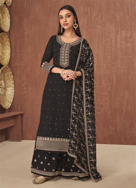 Buy Embroidered Work Palazzo Style Pakistani Salwar Kameez Online