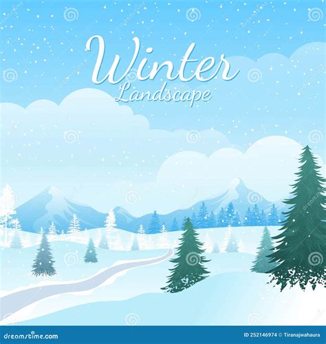 Winter Fields With Falling Snow Vector Illustration Stock Vector