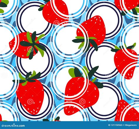 Strawberries Seamless Pattern Red Strawberry With Green Leaves Stock