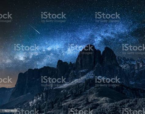 Milky Way Over Passo Gardena At Night Dolomites Stock Photo Download