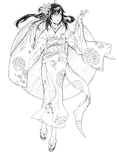 kimono japanese drawings adult coloring pages girl drawing
