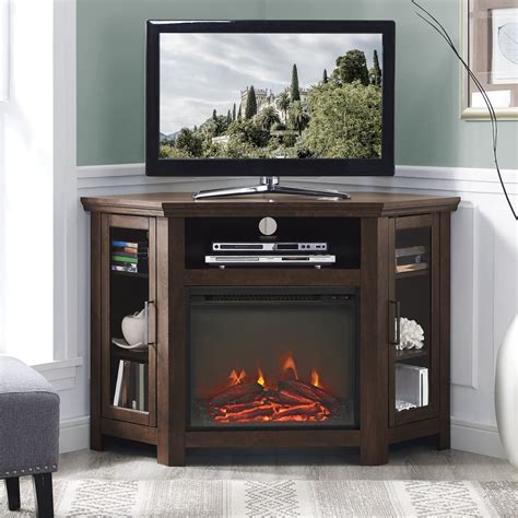 W faux stone corner electric media fireplace in ebony ignite your senses with this handsomely sophisticated ignite your senses with this handsomely sophisticated electric fireplace. Corner TV Stand with Electric Fireplace | Fireplace tv ...