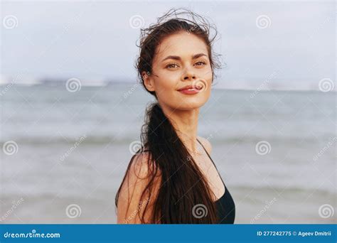 woman vacation sand sunset ocean beach lifestyle sun summer sea smile stock image image of