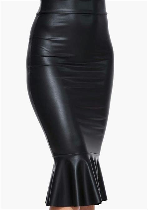 Sweet Black Mermaid Leather Skirt Bodycon Midi Skirt Leather Wear