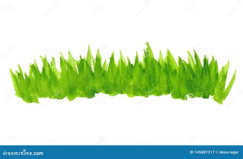 Illustration Of A Green Strip Of Watercolor Grass On A White Stock