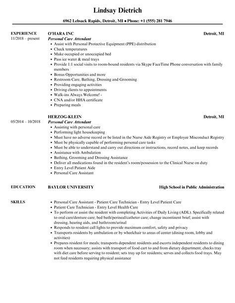 Pca Resume Examples