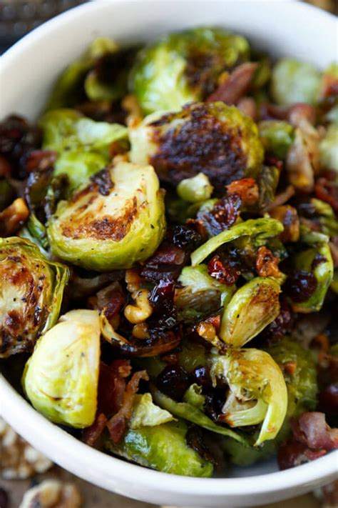 1/2 tsp balsamic vinegar 1 and 1/2 tsp maple syrup in the video, i double the glaze since i am making the recipe twice (once in the oven and once on the stove top). Oven roasted Brussels sprouts with bacon, cranberries and walnuts - Pickled Plum Food And Drinks