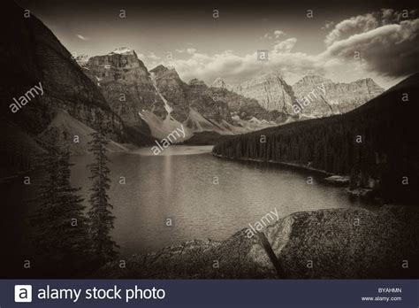 Black And White Sepia Moraine Lake In The Morning Wenkchemna Range