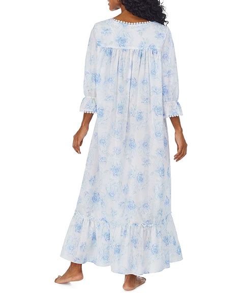 Eileen West Cotton Floral Print Nightgown In Blue Modesens
